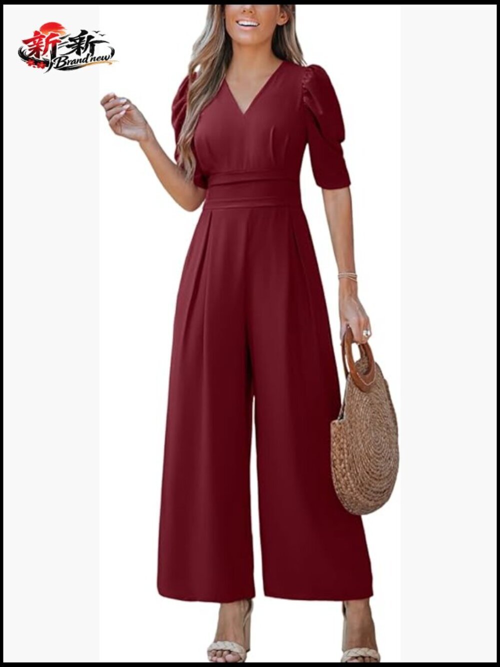 Polyester Blend Jumpsuit with V-Neck and Pockets for Travel